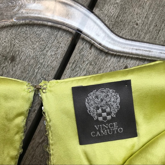 VINCE CAMUTO Yellow Sequin Crew Short Sleeve Dress - Picture 5 of 6